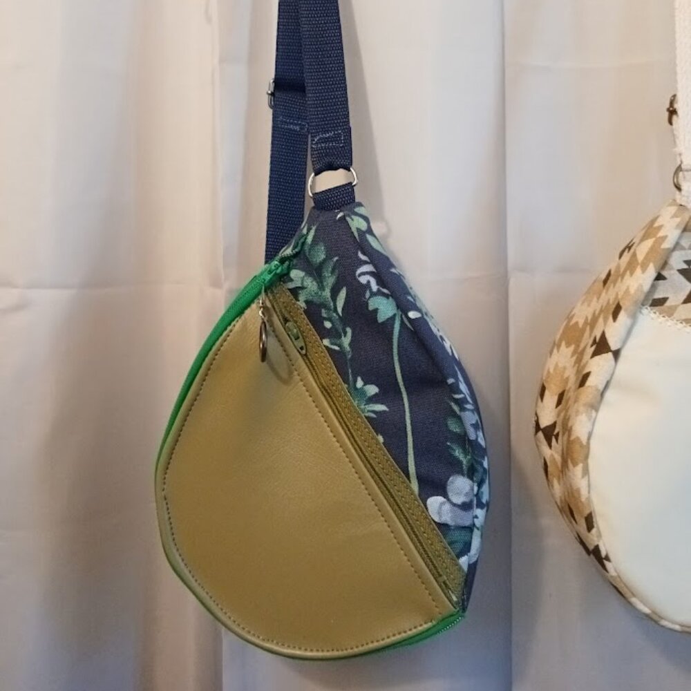 New Teardrop Travel Sling Crossbody Purse Bag Blue Sage Floral Leaf faux leather
